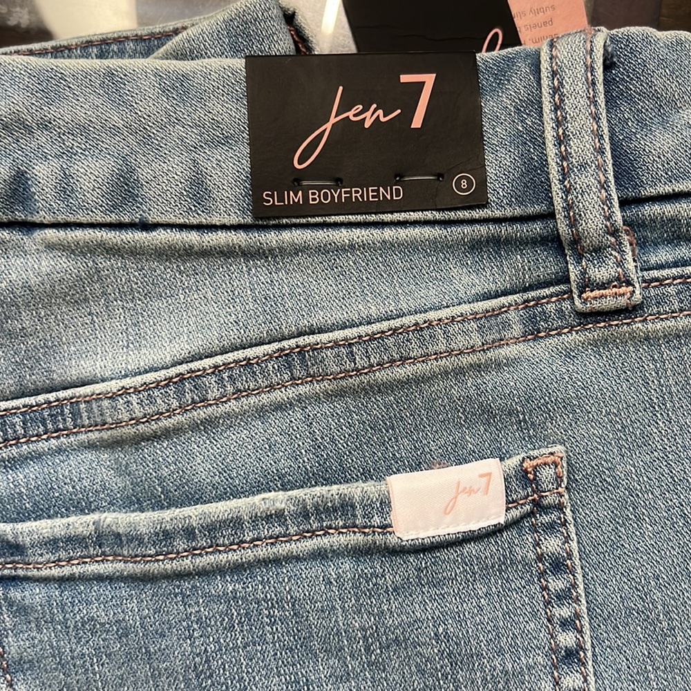 JEN7 by 7 for All Mankind Destruction Detail Roll Up Hem Slim Boyfriend Jeans - Picture 14 of 15